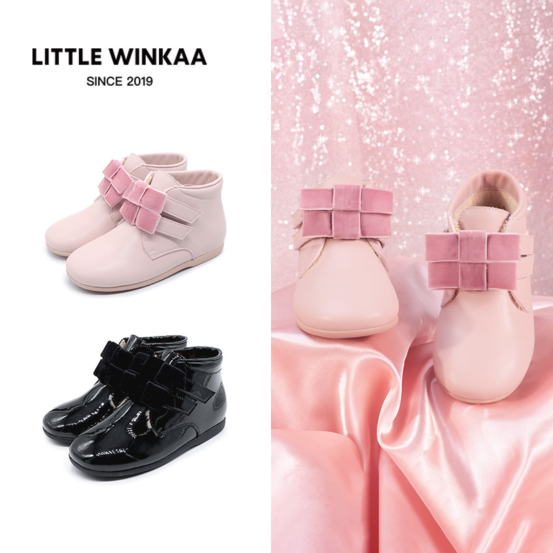 冬季新款绒带魔术贴儿童短靴