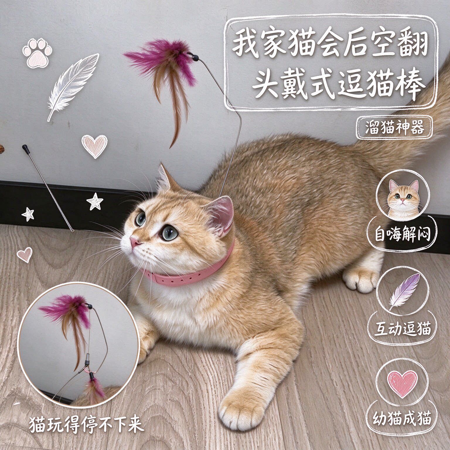 【我家猫会后空翻】头戴式逗猫棒猫咪自嗨解闷小玩具羽毛溜猫神器
