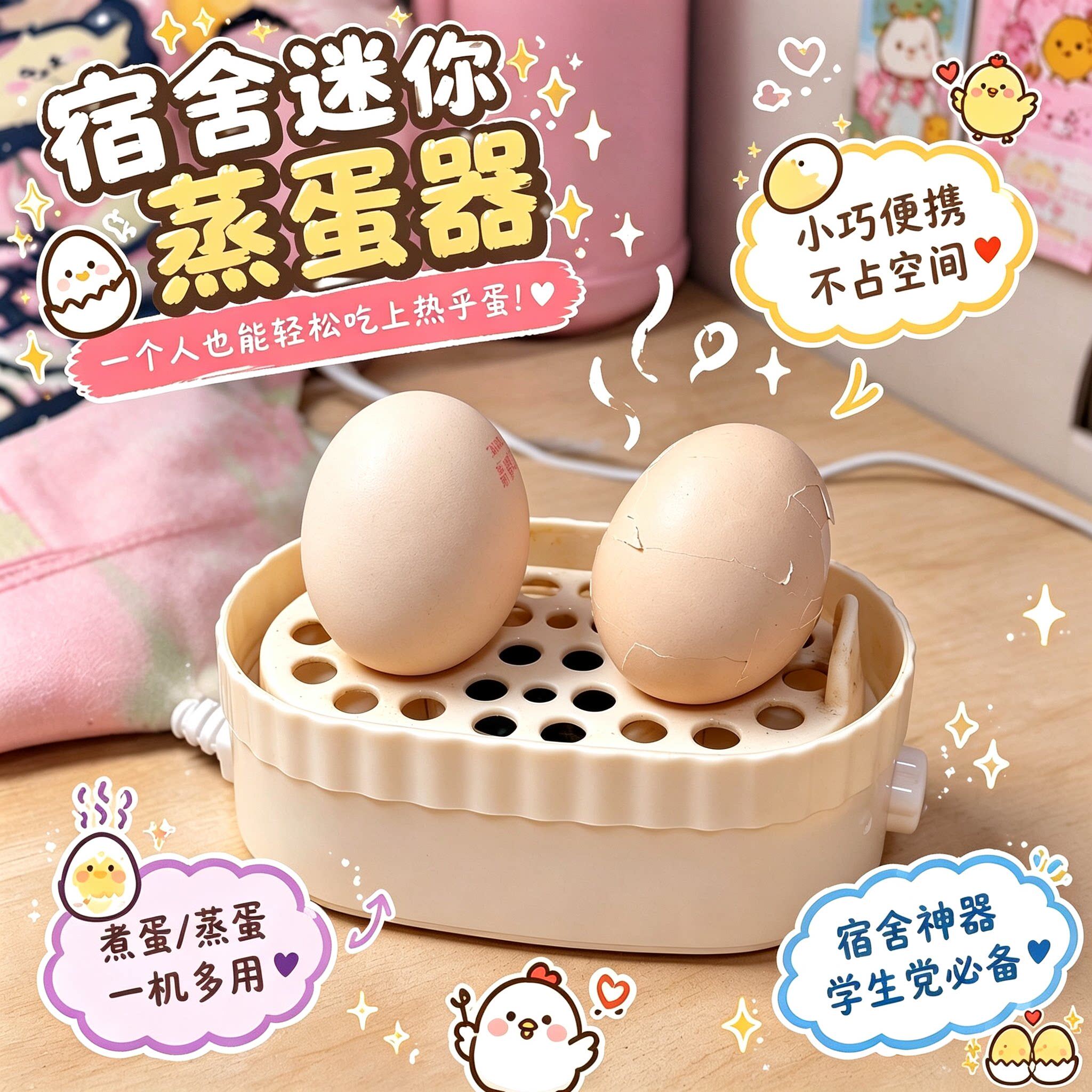 宿舍迷你蒸蛋器！防干烧保护小功率小型多功能煮蛋器家用上班族