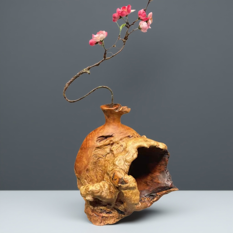 天然香樟木手工雕刻不规则花瓶 北欧风家居装饰摆件 插花花艺瓶