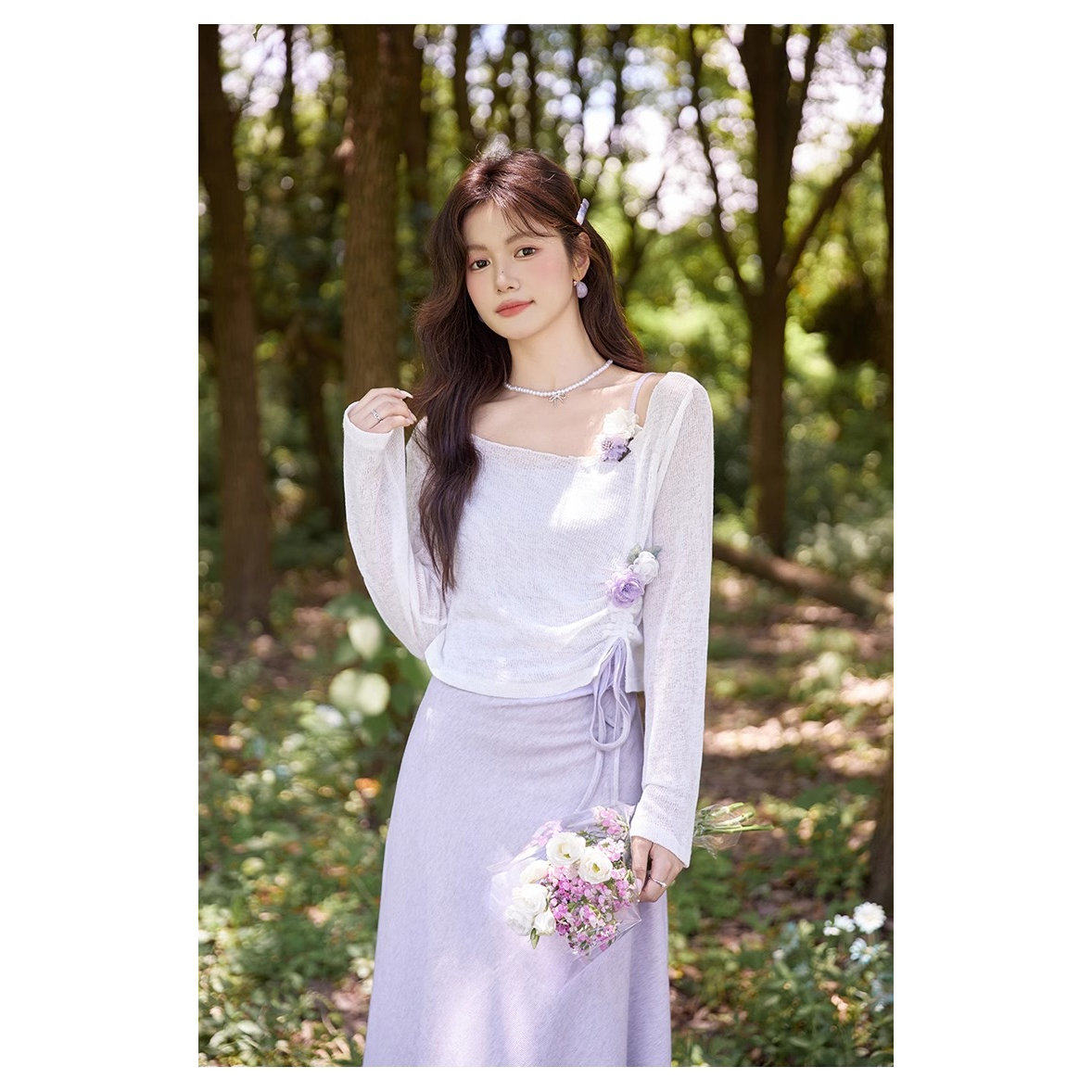 法式温柔小个子森女连衣裙女长袖罩衫两件套清新绝美裙子春秋通勤
