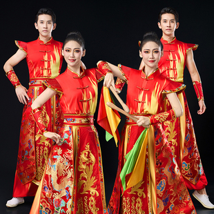 喜庆锣鼓腰鼓舞蹈服舞龙舞狮秧歌表演服装新款成人打鼓演出服男女