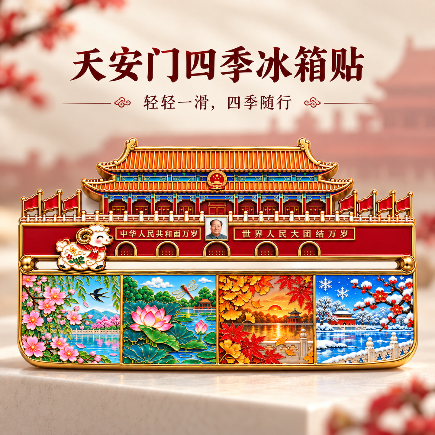 天安门四季滑动冰箱贴北京文创城市旅游磁吸贴国风伴手礼周边礼物