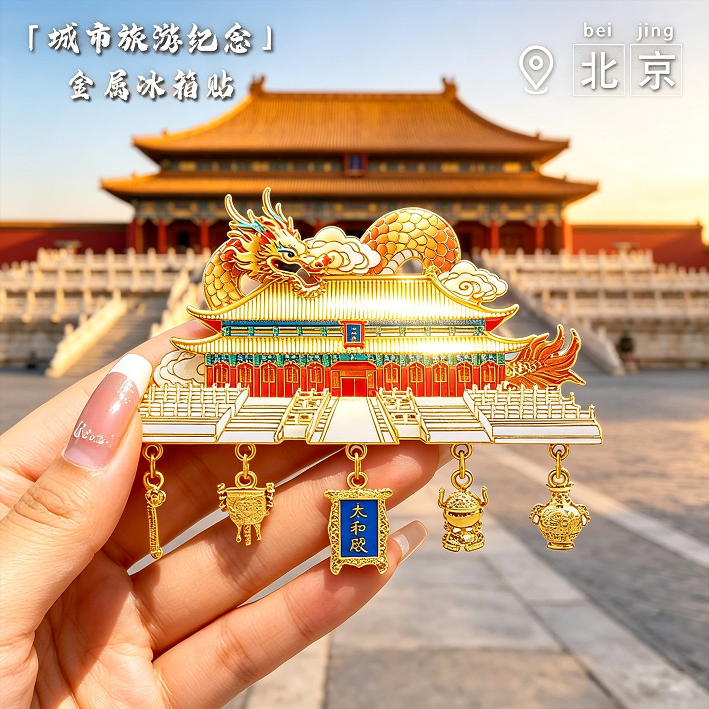 北京故宫太和殿龙纹金属冰箱贴中国风城市文创旅游纪念品立体浮雕