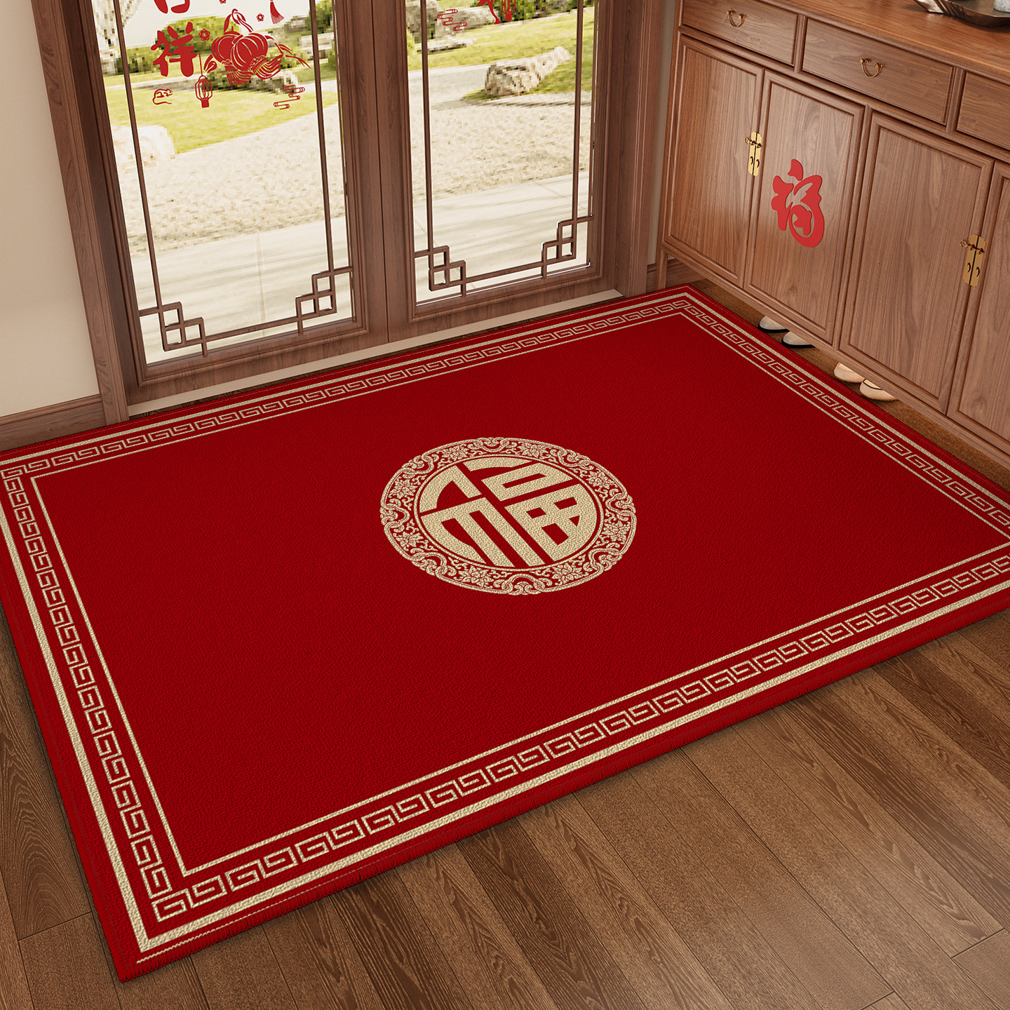中式福字入户门地垫进门口高级感耐脏防滑脚垫可裁剪门垫红色地毯,居家布艺,入户地垫,淘宝优惠券,粉丝福利购,淘宝优惠卷