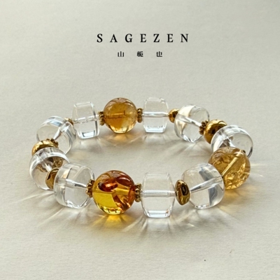 天然白水晶暴力黄水晶花珀手串