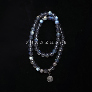 清梦 双圈小众原创设计手钏 天然水晶手链灰月光石水晶手串女款