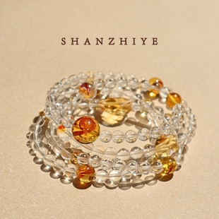 鲤兆丰年｜天然白水晶手串巴西黄水晶手链透闪花珀高品质锦鲤胶花