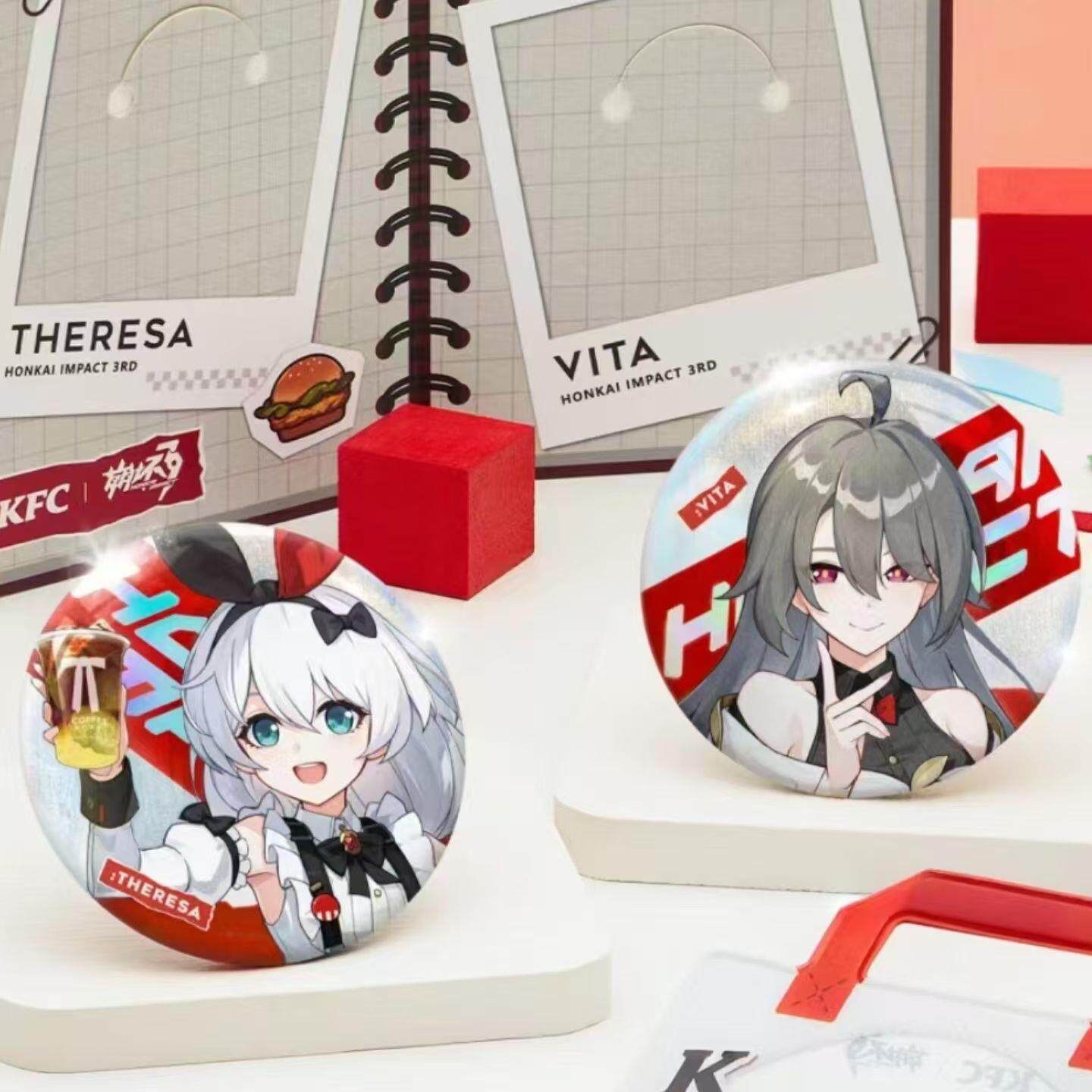 肯德基联名崩坏三周边吧唧摆件明信片高颜值徽章吧唧联动卡明信卡