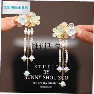 l汉服发饰儿童古风头饰女童花朵流苏蝴蝶发卡O甜美女宝宝中国风对