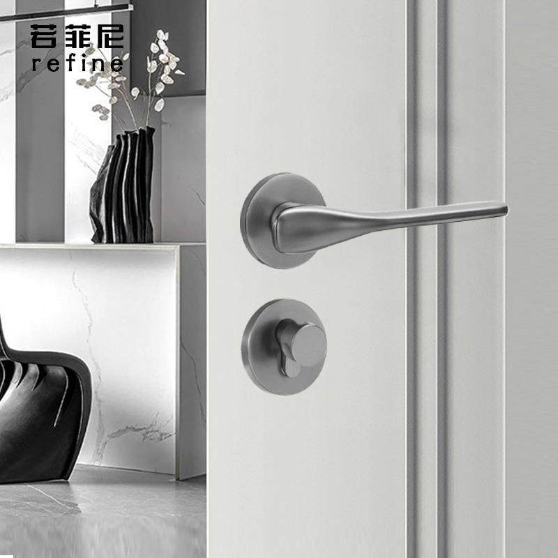 太空铝门锁室内卧室门把手灰色实木房门锁具磁吸执手锁厂现代静音