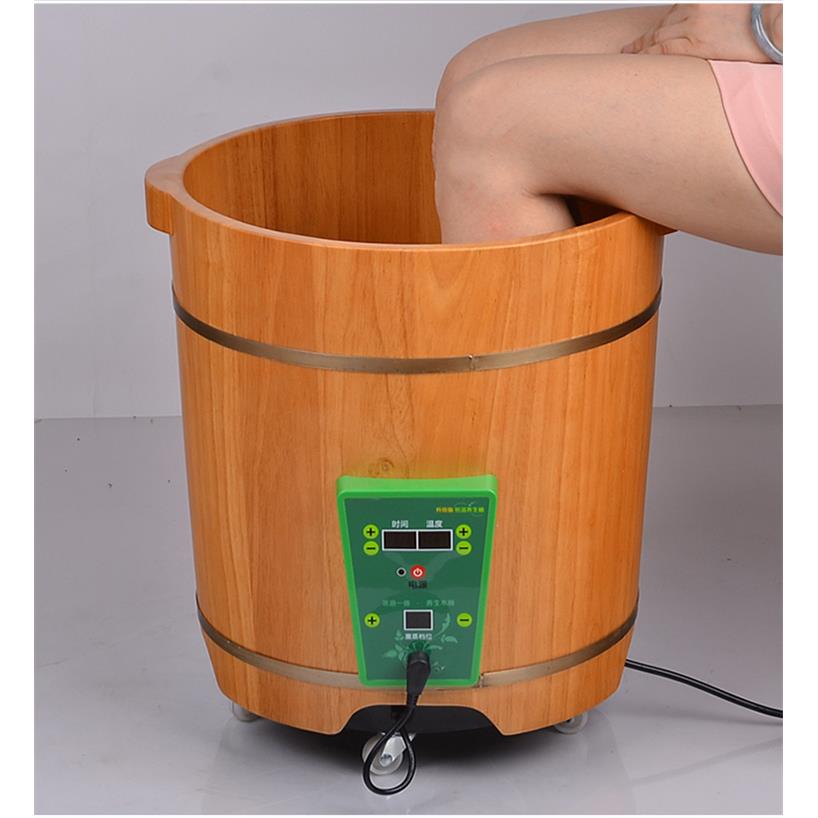 工厂恒温泡脚木桶高带盖足浴桶加热洗脚盆橡木足浴盆泡脚桶木桶40
