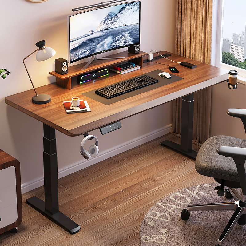 实木电动升降桌电脑桌书桌卧室家用办公桌电竞桌学生学习桌工作台