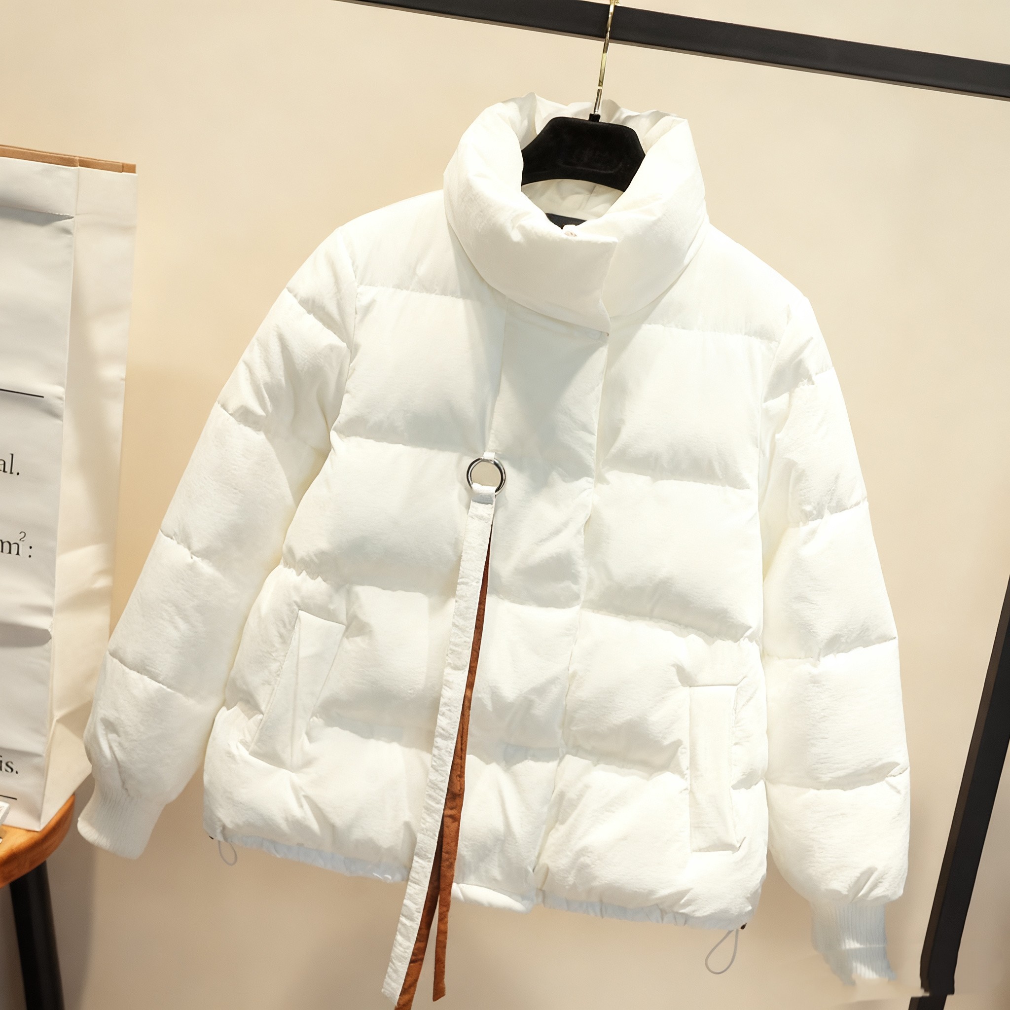 2024冬装新款面包服短款棉衣女学生加厚棉服白色冬季外套