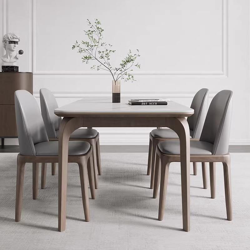 现代简约轻奢家用小户型长方形深胡桃色木岩板餐桌椅组合岩板餐桌