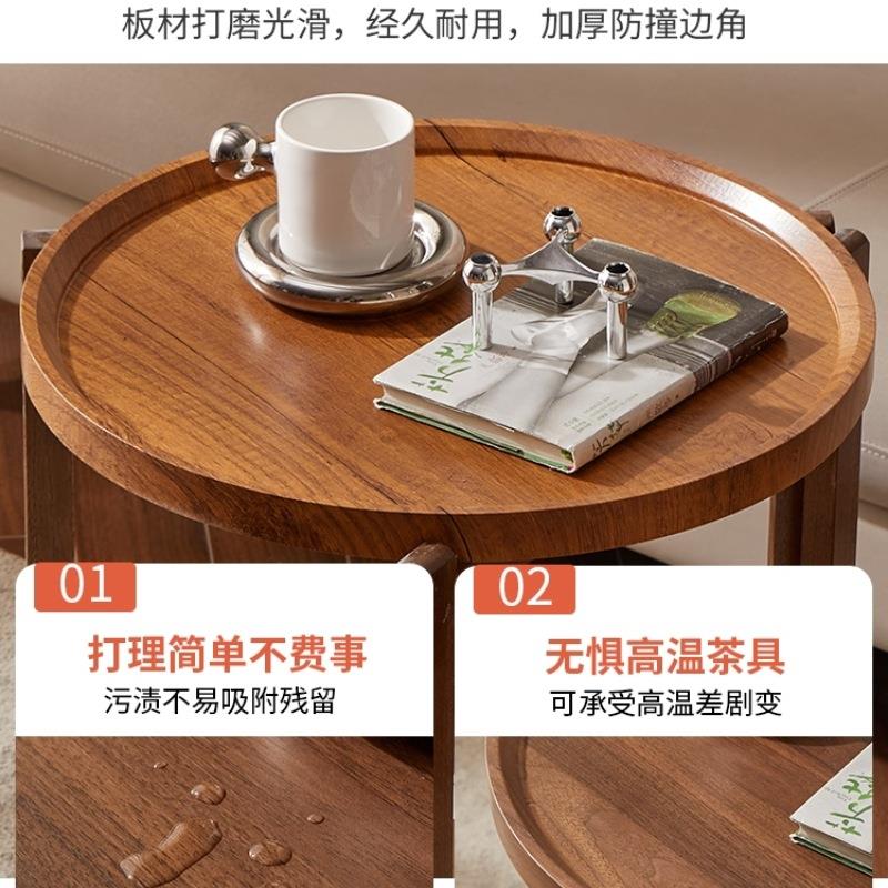 可移动小推车边几客厅茶几沙发厨房推车橡胶木置物架移动茶几北欧