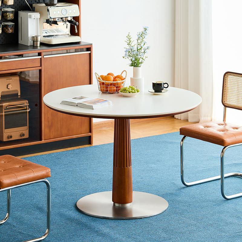 出乎生活格瑞圆桌北欧实木岩板餐桌日式家用小户型餐厅饭桌复古桌