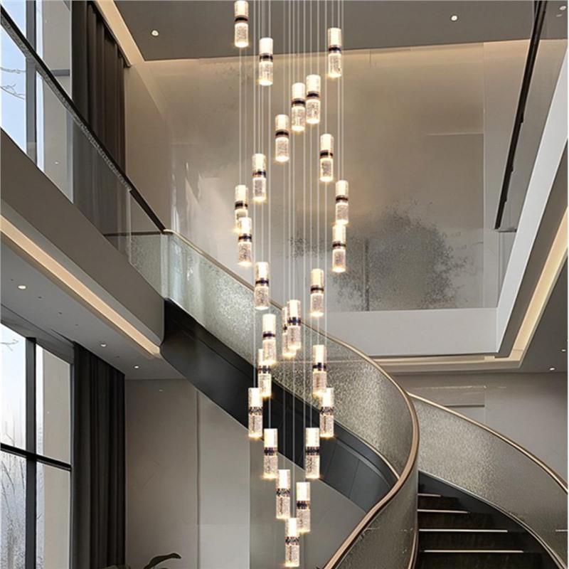 楼梯吊灯现代大气轻奢高档别墅覆式楼中空挑高旋转水晶气泡吊灯