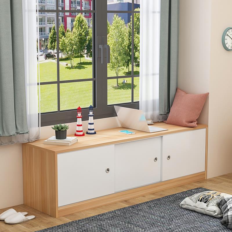 可坐飘窗柜推拉门阳台柜简约现代地柜矮柜电视柜储物柜收纳柜定制