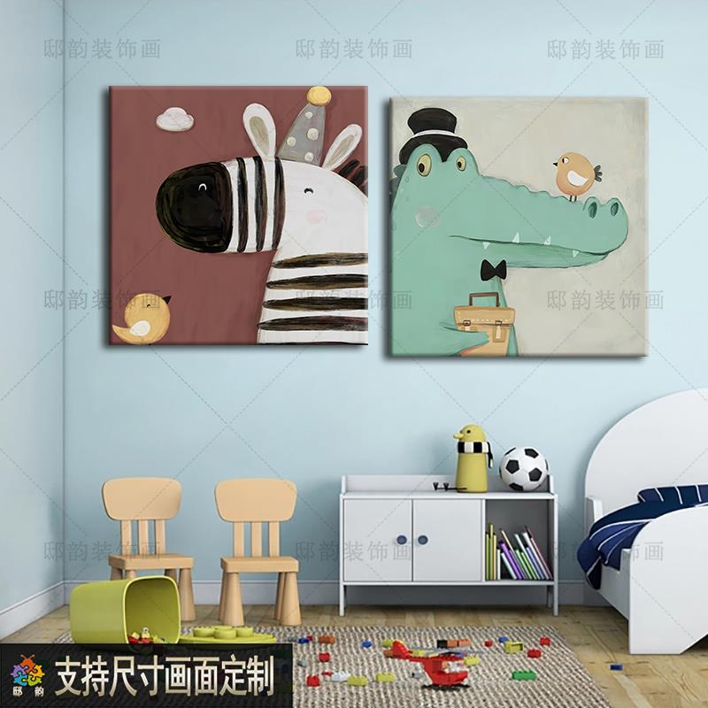 正方形抽象小众挂画民宿样板间儿童房壁画现代简约家居卡通装饰画