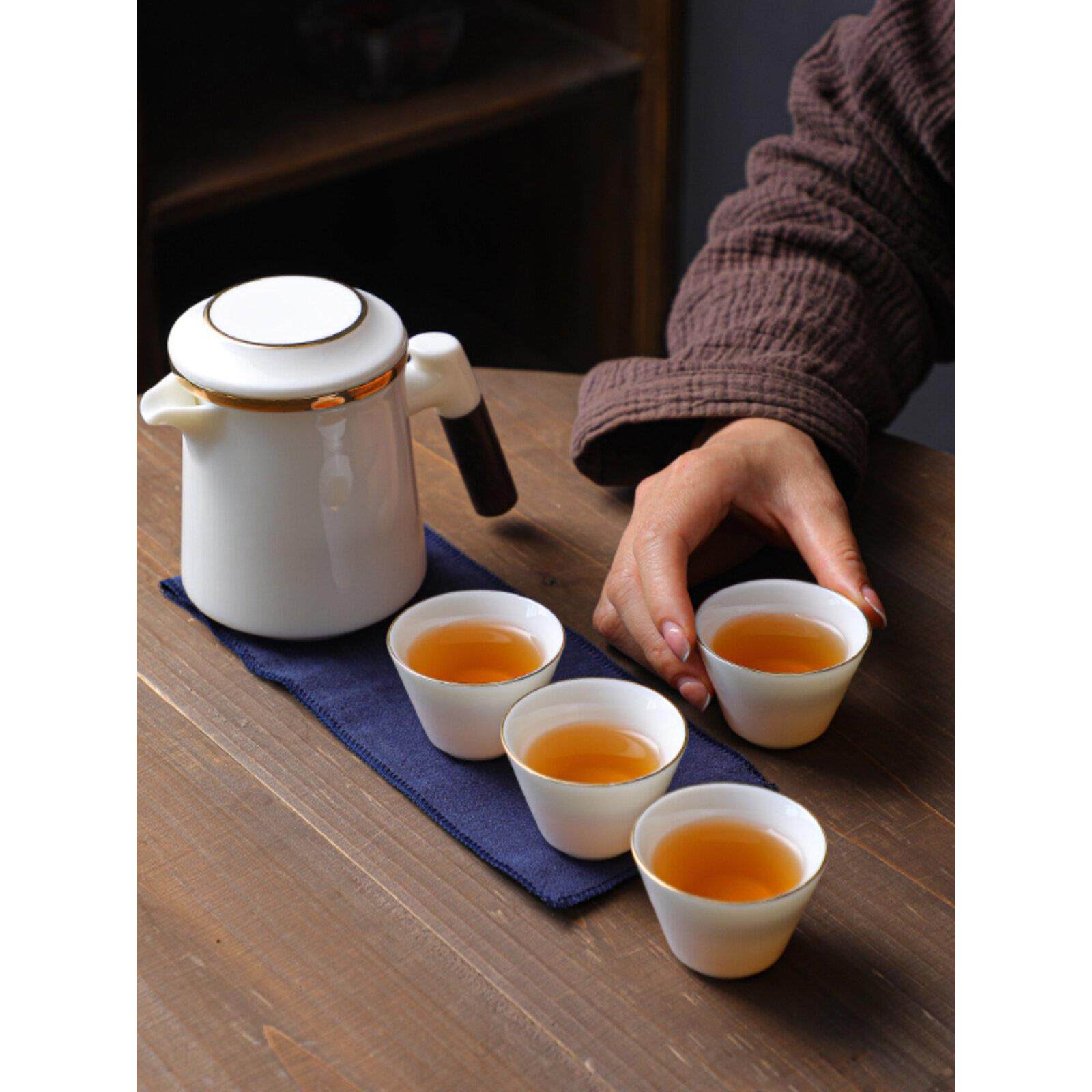 快杯旅行功夫茶具陶瓷便携式套装一壶四杯休闲户外露营茶壶茶杯