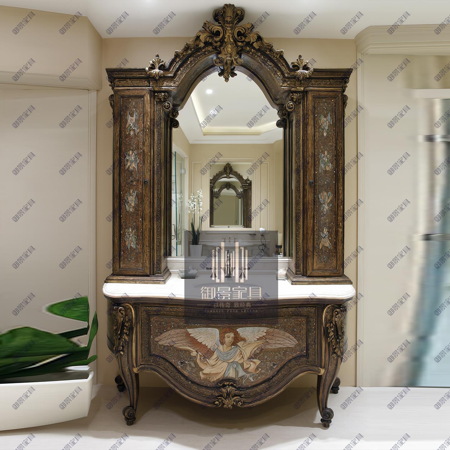 欧式实木浴室柜法式复古雕花卫浴柜卫生间洗漱台洗手盆柜组合定制