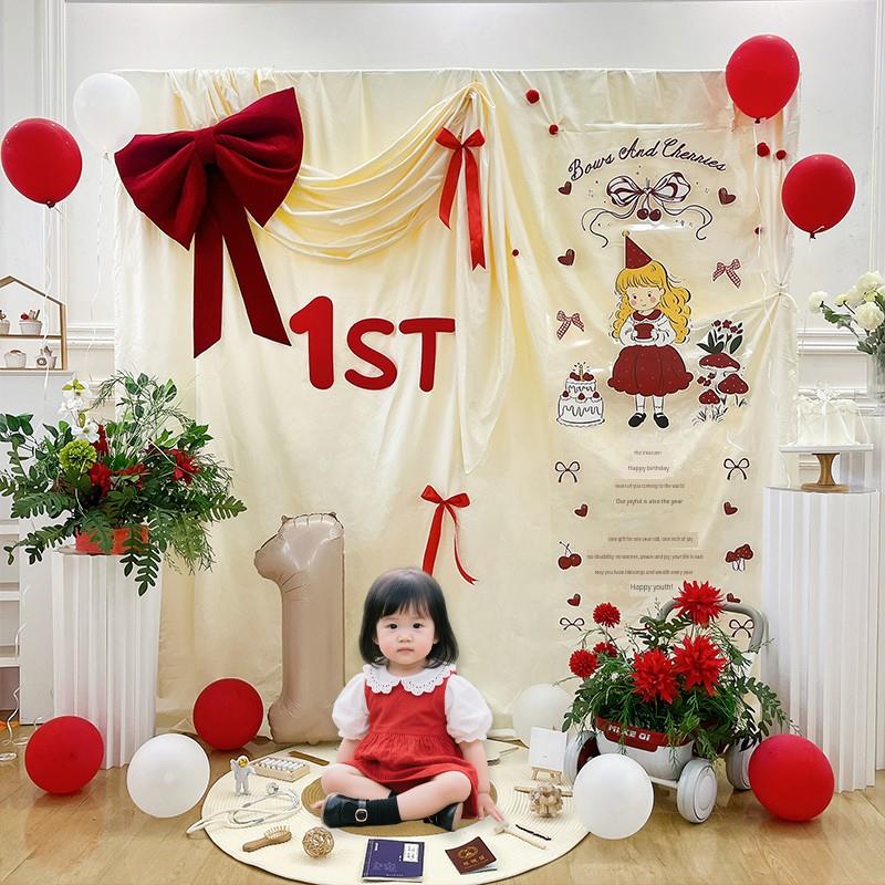韩式简单生日派对装饰背景布1岁男孩和女孩生日礼物气氛安排照片
