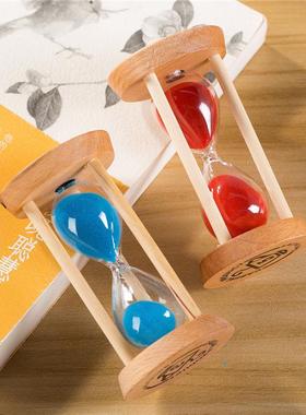 圆形木质小沙漏计时器小孩刷牙防摔定时1/3/5分钟创意桌面摆件