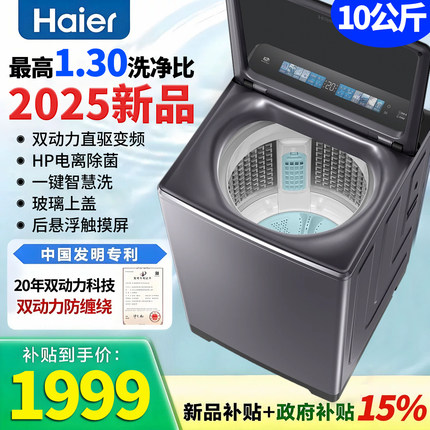 海尔双动力波轮洗衣机全自动家用10公斤一级能效618bz60E65977EU1