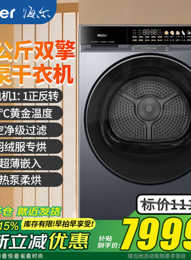 海尔滚筒10公斤热泵式单独烘干机家用烘衣服GA100BTF87DHU1干衣机