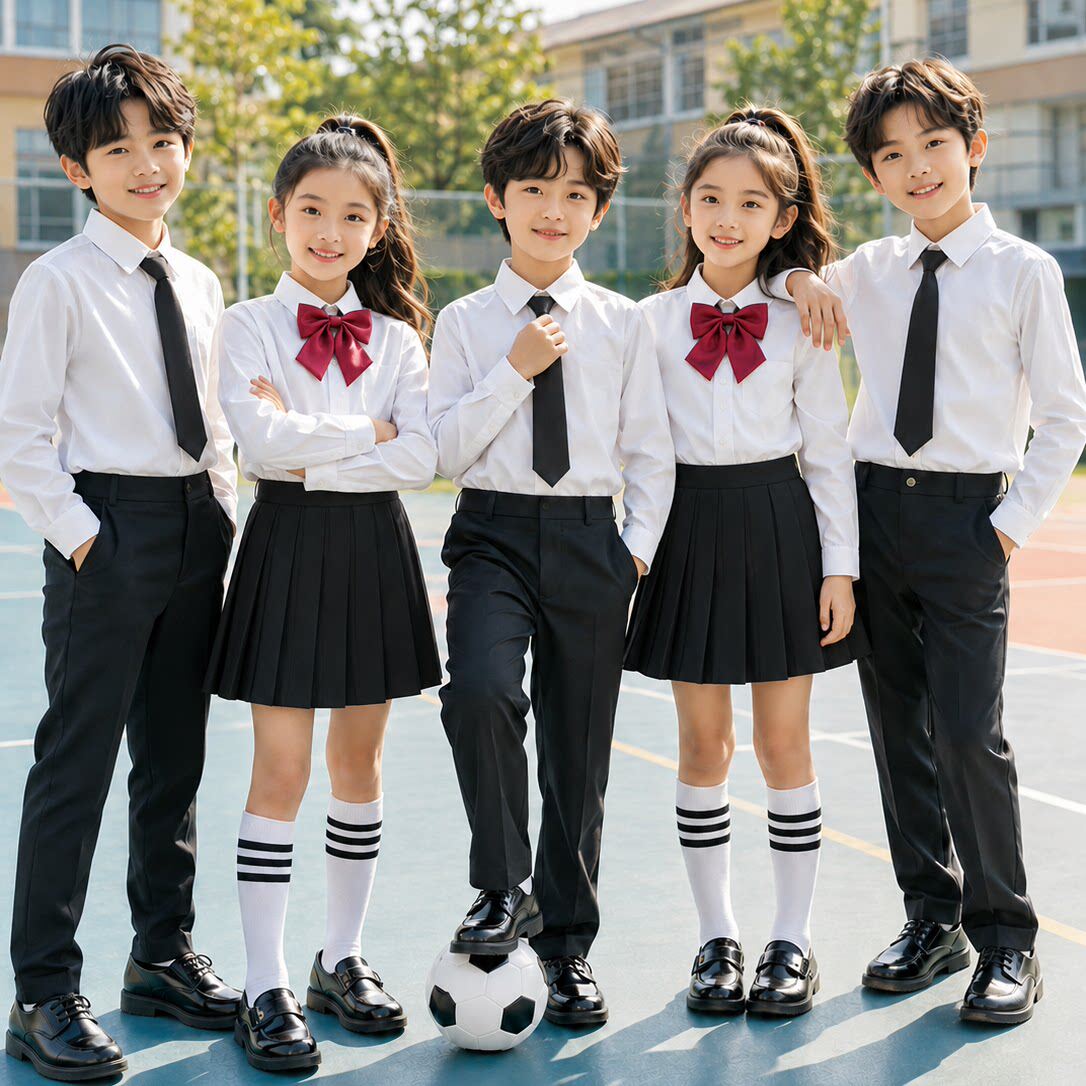 儿童白衬衫男童幼儿园短袖小学生表演出校服女童纯白色衬衣套装