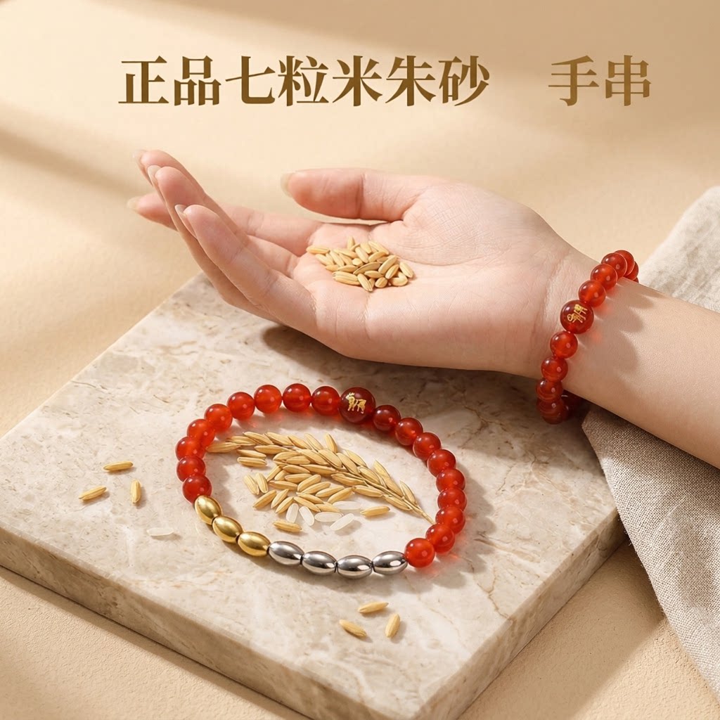 普陀山七粒米金三银四红玛瑙手链