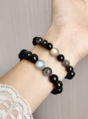 普陀山文创天然黑曜石手串女男