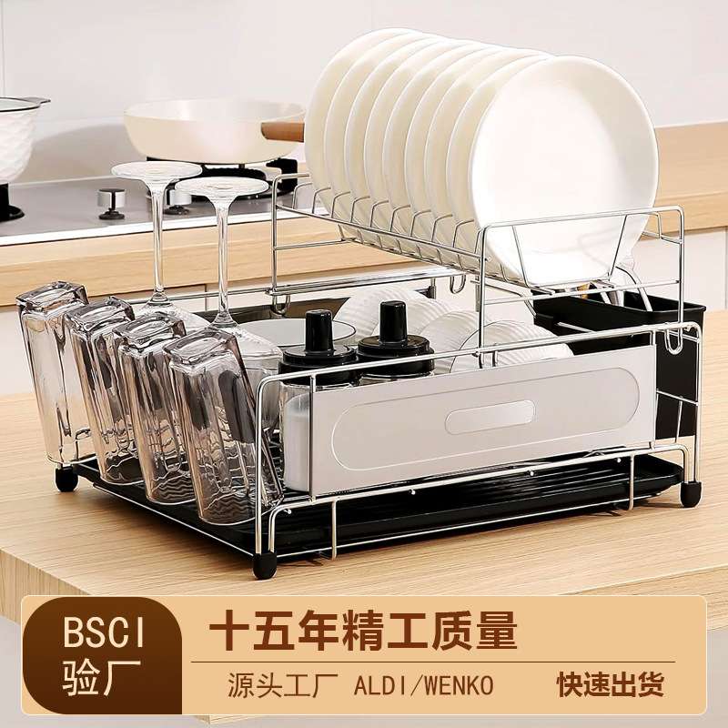 特惠现货不锈钢碗碟沥水架源头厂家厨房双层置物架子kitchen rack