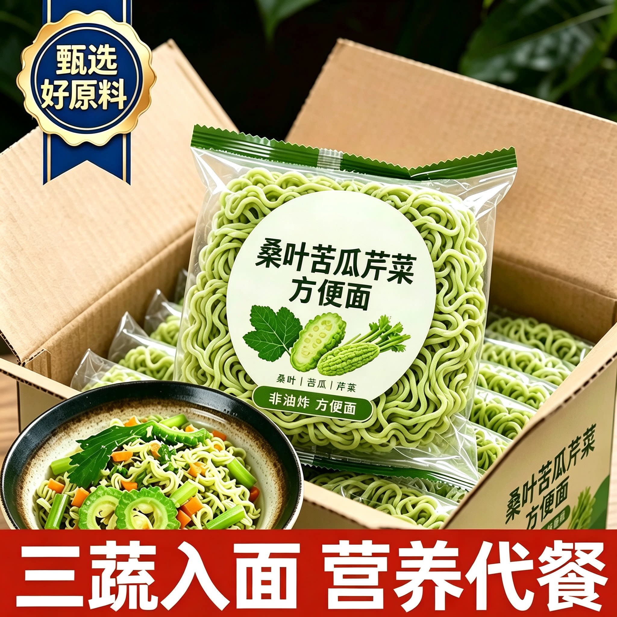 农科人桑叶苦瓜芹菜方便面条非油炸面饼早餐代餐整箱炒