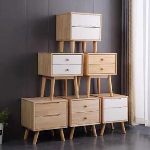 北欧简约实木床头储物柜床头柜橡胶木原木色床边柜收纳卧室