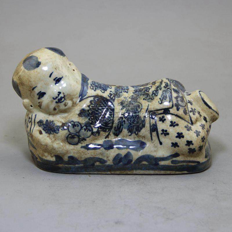 现货收藏古玩做旧瓷器手绘人物枕头瓷枕工艺品摆件