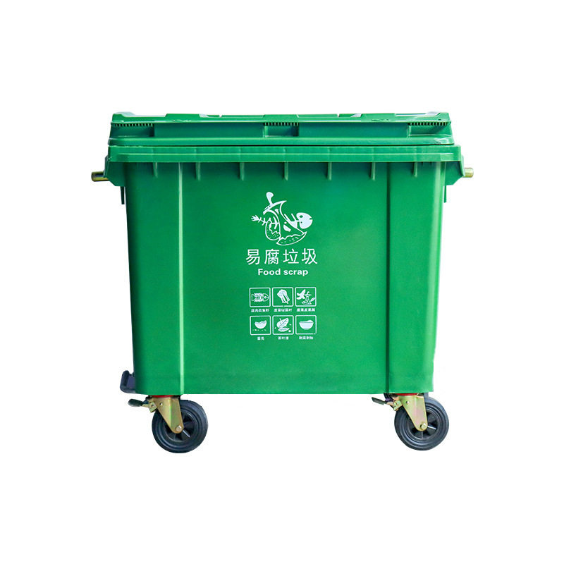 厂家批发非脚踏塑料分类垃圾桶户外大号街道环卫660L手推垃圾车