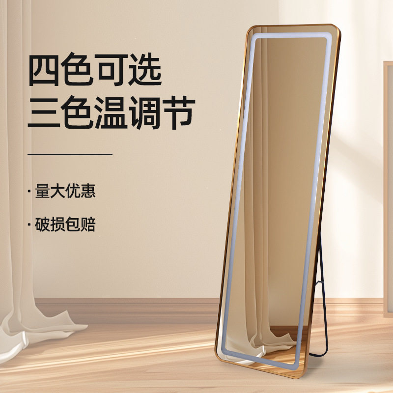 镜子全身镜高级感可落地穿衣镜家用可移动服装店全身镜带灯化妆镜