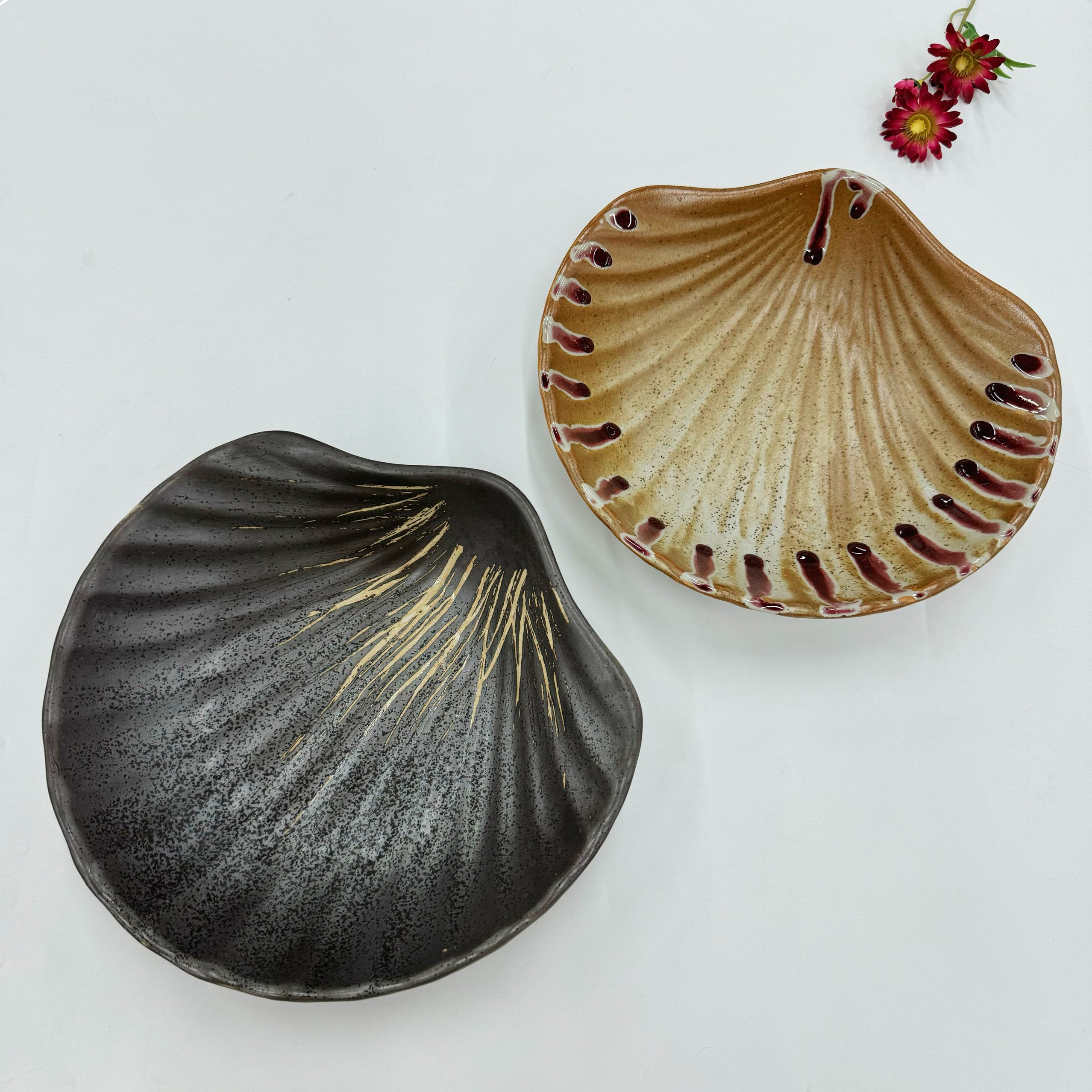 日式陶瓷餐具创意贝壳盘子家用菜碟沙拉碗甜品水果点心盘深口餐盘