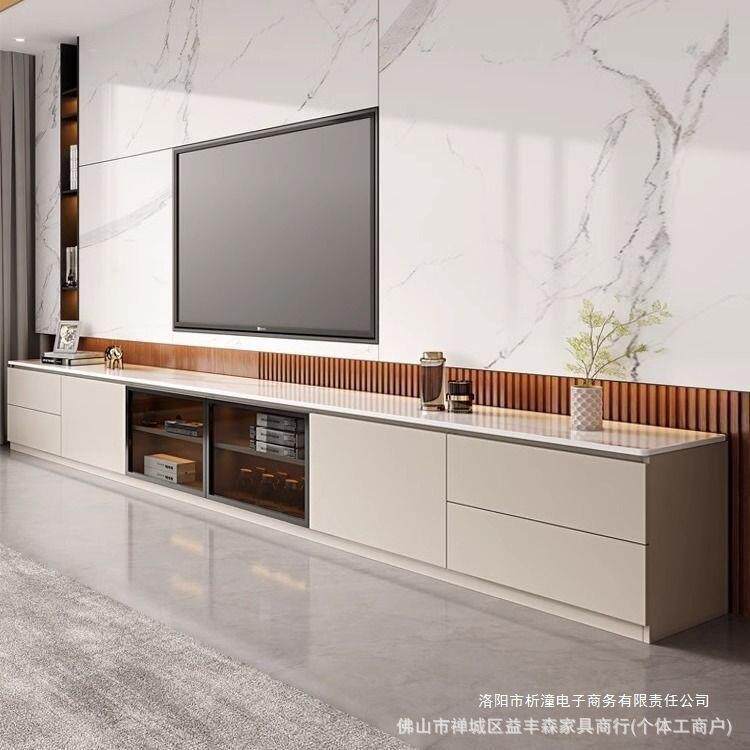 实木岩板茶几电视柜组合客厅家用收纳储物一体意式轻奢小户型百搭