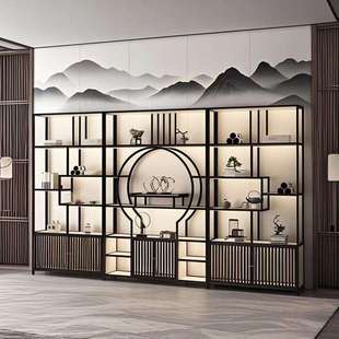 新中式博古架现代简约隔断客厅茶柜置物架子多宝阁茶室摆件展示柜