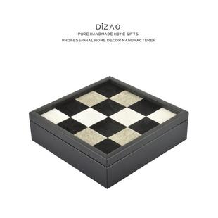 现代简约棋盘双层首饰盒卧室衣帽间饰品收纳盒创意马毛装饰盒摆件