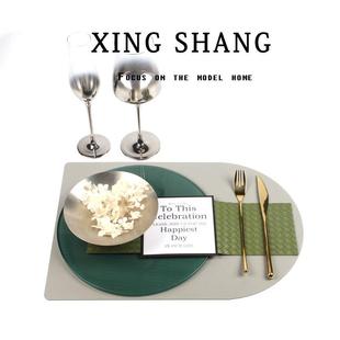 样板房售楼处轻奢餐盘套装绿色系软装摆设餐具套装餐桌摆台高
