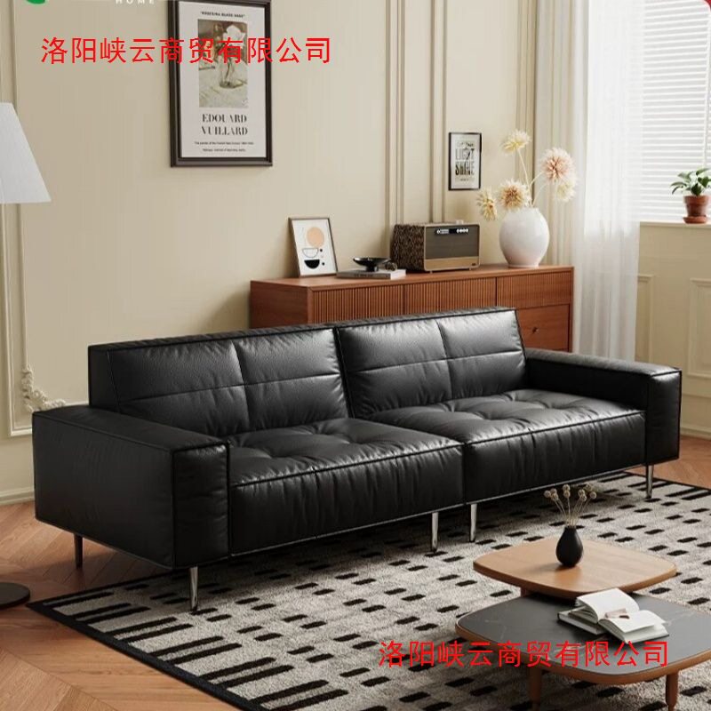 中古法式美式复古油蜡皮沙发小户型客厅双三人直排休闲豆腐块沙发