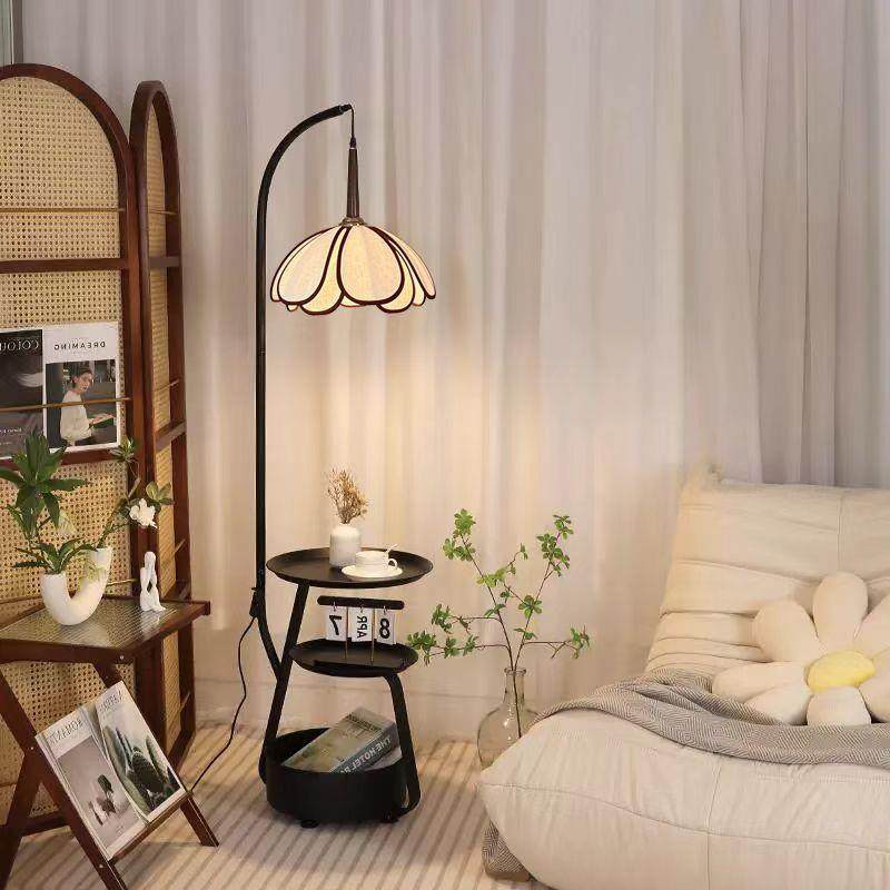 中古风边几落地灯客厅沙发旁装饰置物架台灯茶几一体氛围感网红