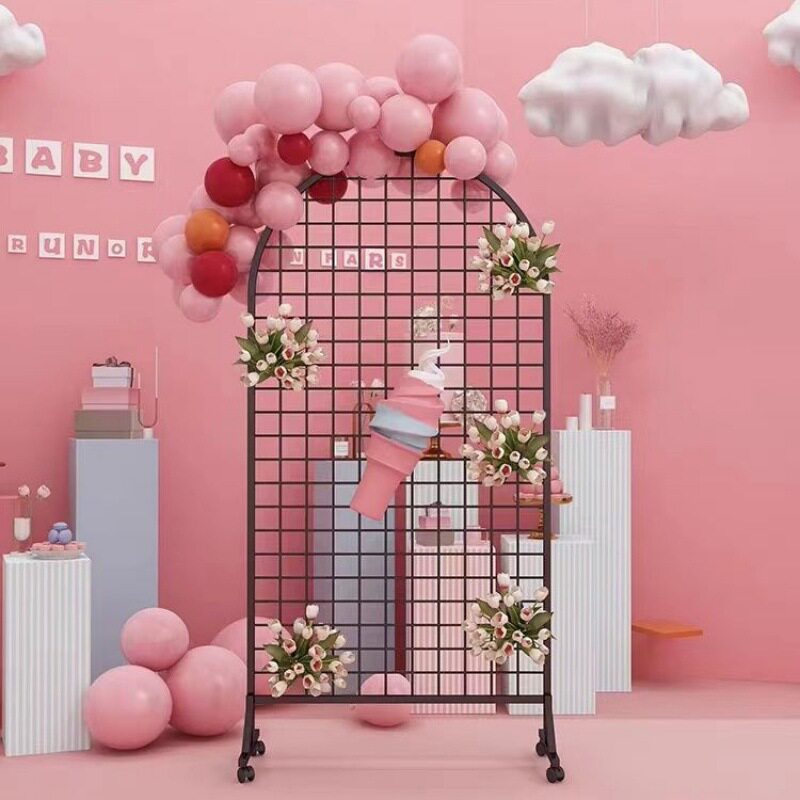 落地圆形网架网格婚庆展示架展示幼儿园作品立式铁艺饰品移动展会