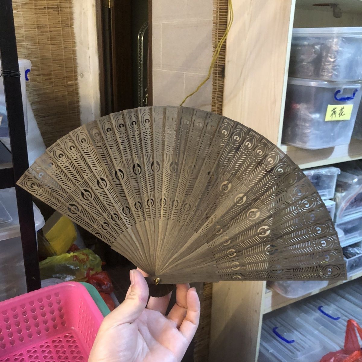 孔雀折扇阴沉金丝扇子楠木苏扇小叶桢楠乌木古风汉服实木天然香味