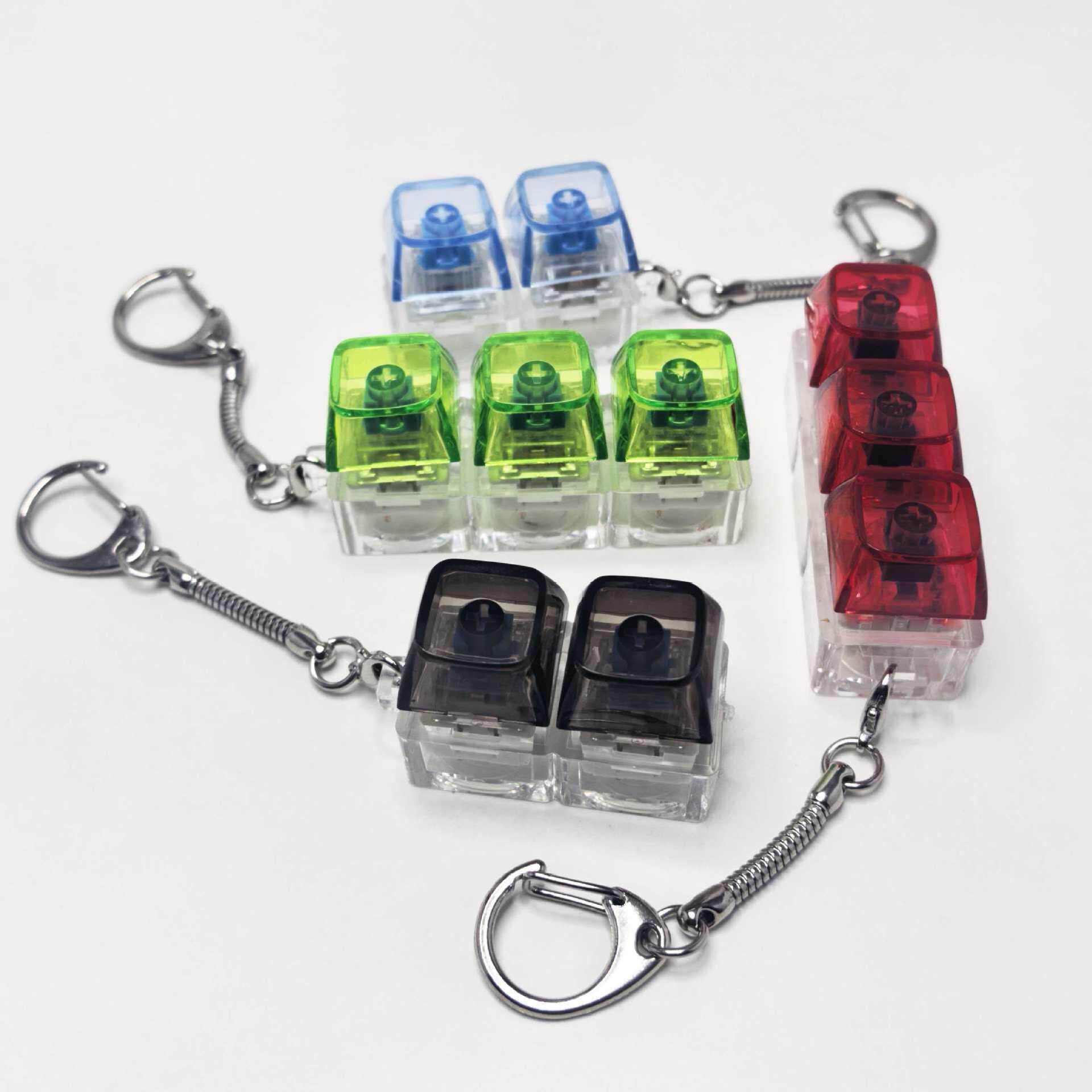 跨境高透PC材质3.4键机械试轴器按键捏捏乐减压按键钥匙扣挂件