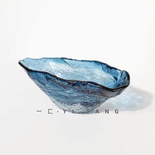 一匚蓝色海洋琉璃花器软装酒店售楼部样板间玄关餐桌客厅果盘摆件